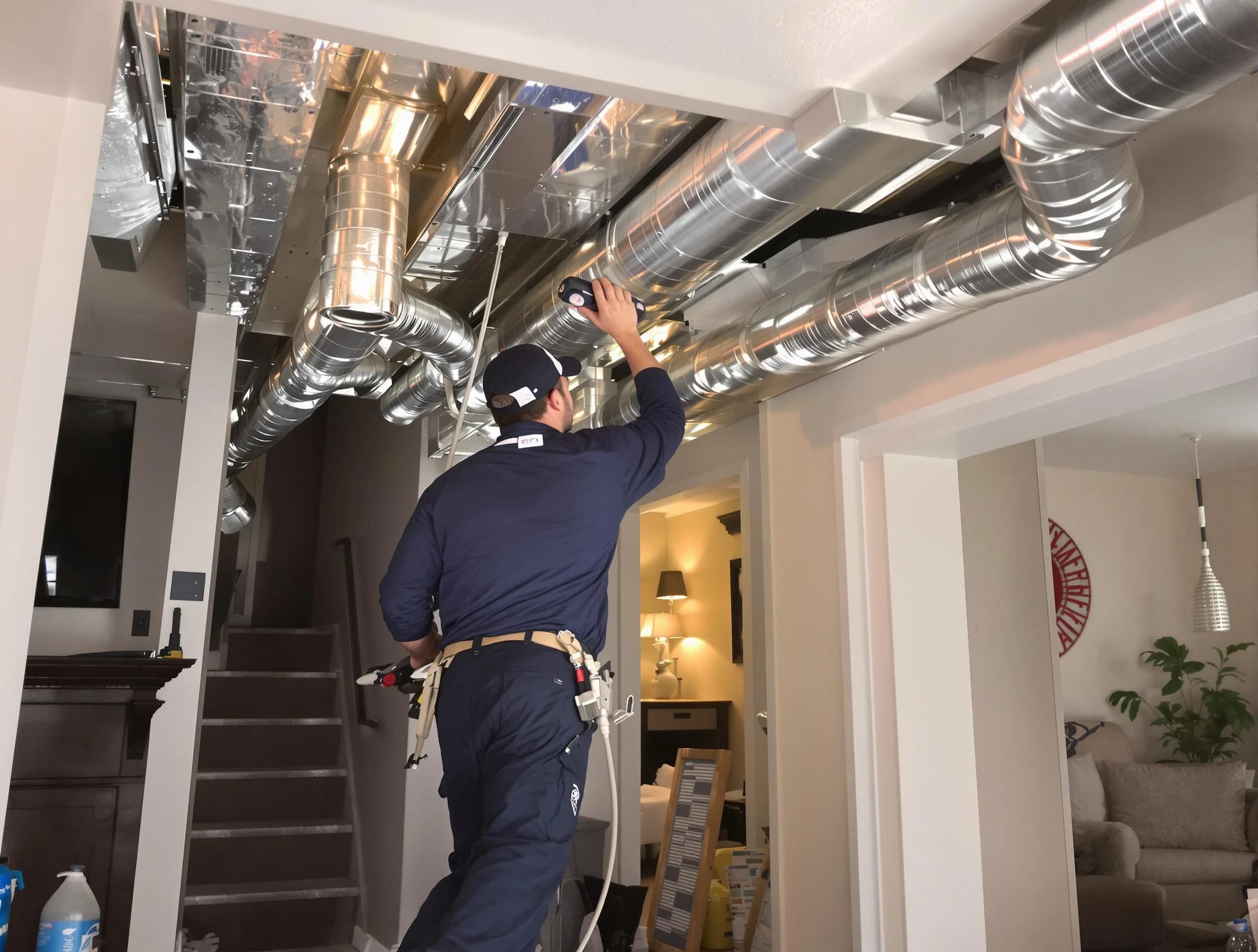 Dacula Air Duct Cleaning expert performing specialized duct cleaning in a mobile home in Dacula